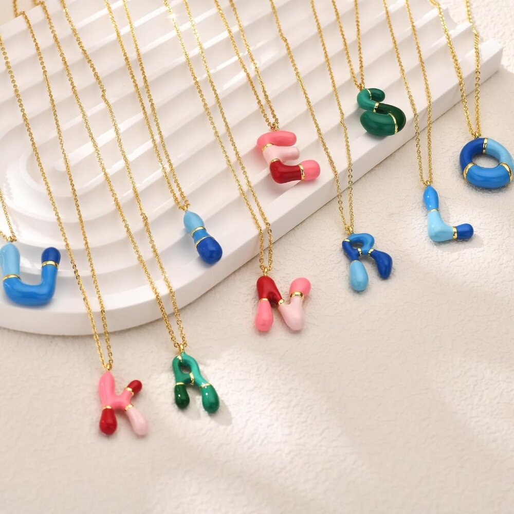 Personalized Bubble Letter Initial Necklace - 14k… - image 8